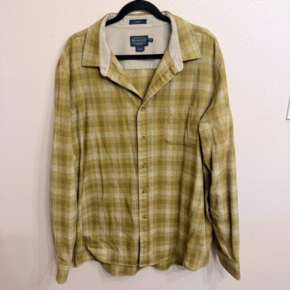 Pendleton Other - Pendleton Lodge Shirt M XXL Fitted Wool Plaid Long Sleeve Button Down Tan Gold